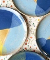 blue yellow plates set