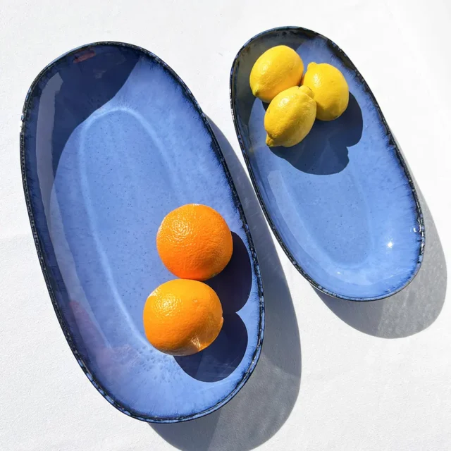 coupe à fruits bleue ovale